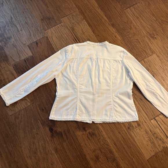 Chico's Size 2 White Open Front Ruffle Trim Cotton Casual Jacket Women's Size 12 - Picture 5 of 8